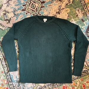 J. Crew Dark Forest HERITAGE COTTON SHAKER-STITCH CREWNECK SWEATER Men’s Large